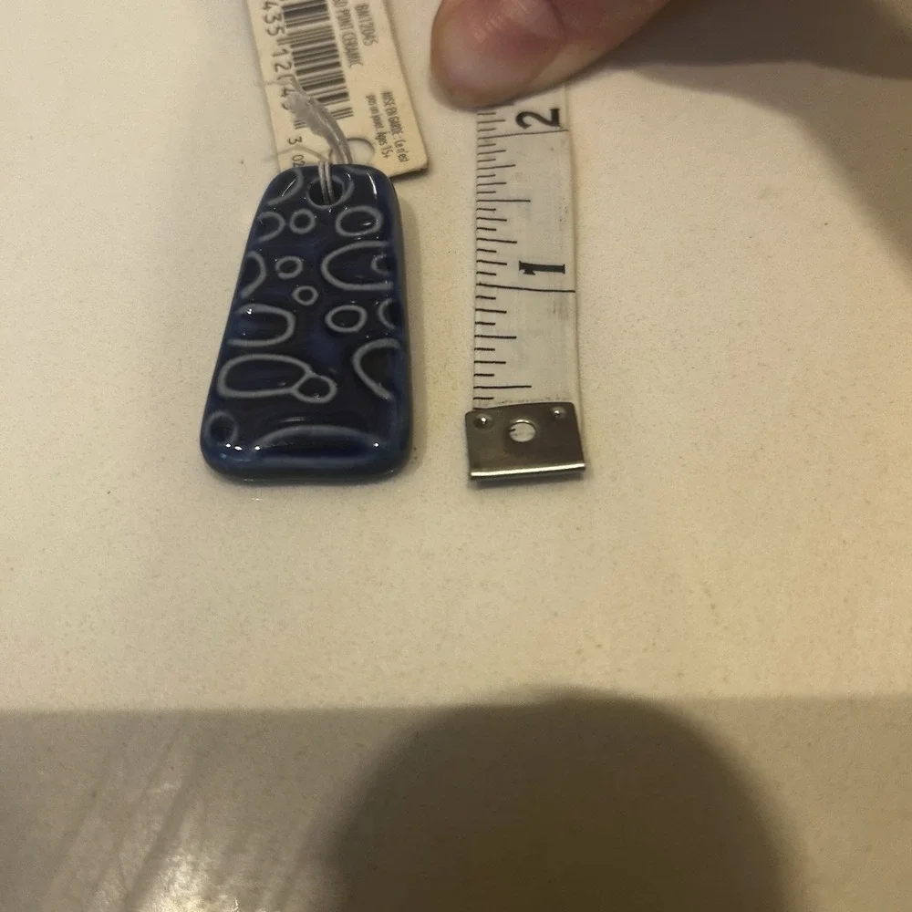 Blue Moon Beads Vibrant Blue Ceramic Pendant White Design